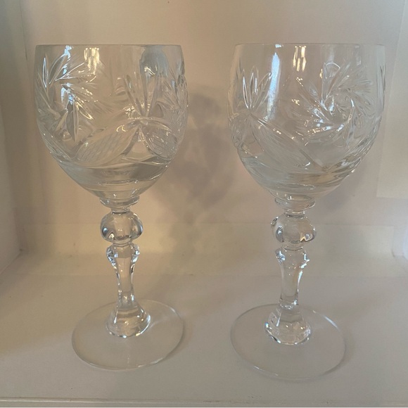 Vintage Hemah Crystal Dessert Wine Glasses Set of 2 Russian Handmade Boho MINT - Picture 3 of 7